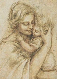 maes_solidarias Imagem de um desenho feito a lápis, como se fosse bem antigo, bem sombreado, de uma mulher segurando uma criança no colo e que simboliza bem, pela expressão de afeto entre elas, o amor incondicional materno.