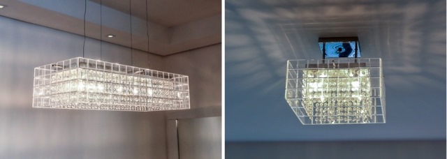 detalhes das luminárias confeccionadas com cristais | imagem: léo barrilari